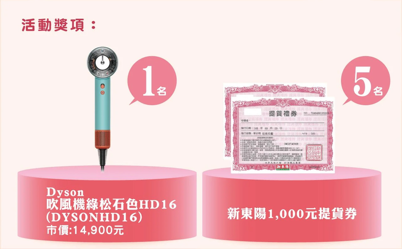 新東陽會員活動,母親節心理測驗抽Dyson吹風機