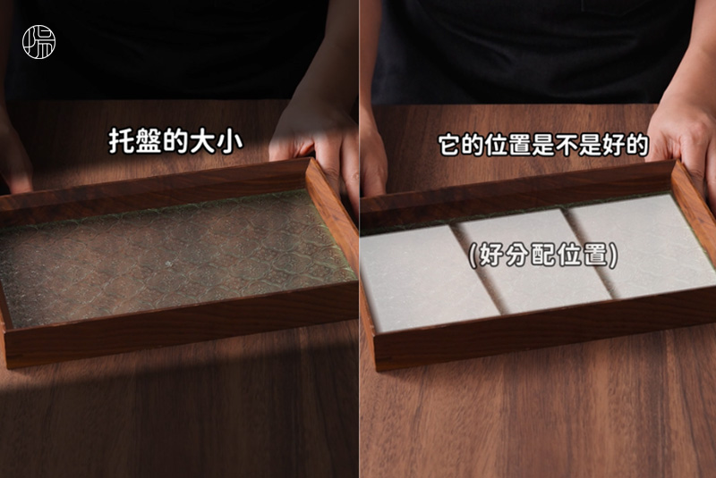 首要注重托盤與盤子的顏色搭配,只要調性與色系搭對,整體的質感與精緻度就先贏了一半。
