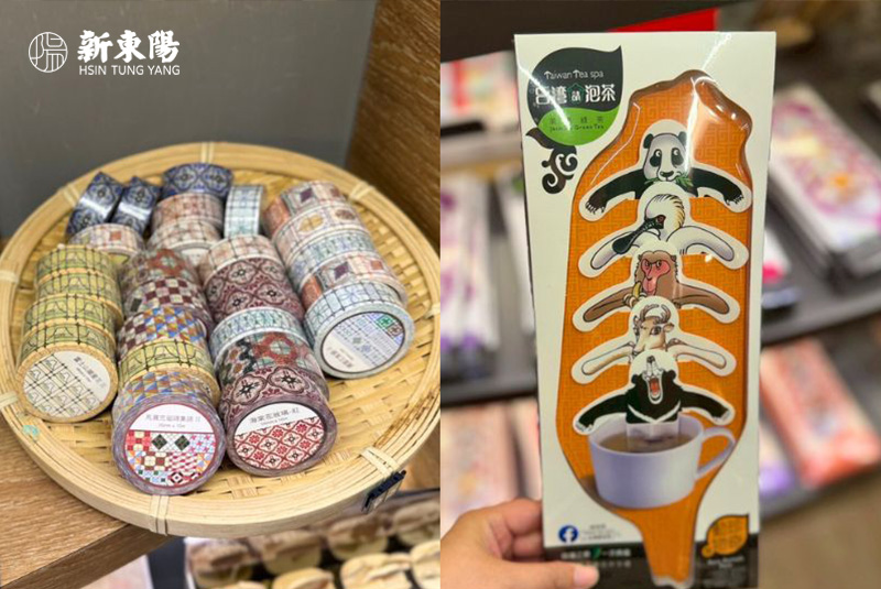 店內同步販售文青窗花設計紙膠帶、稀少動物造型茶包。